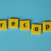 Yellow letter tiles spelling 'recap' against a blue backdrop, ideal for presentations.